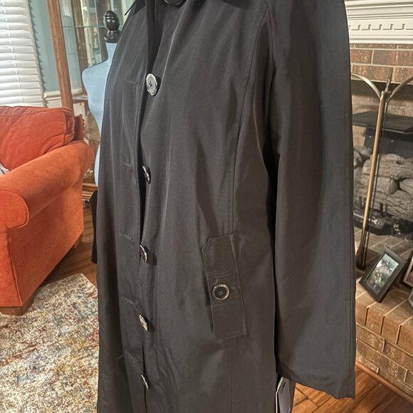 LONDON FOG LADIES SIZE M BLACK TRENCH COAT FULL BUTTON UP - Picture 1 of 4